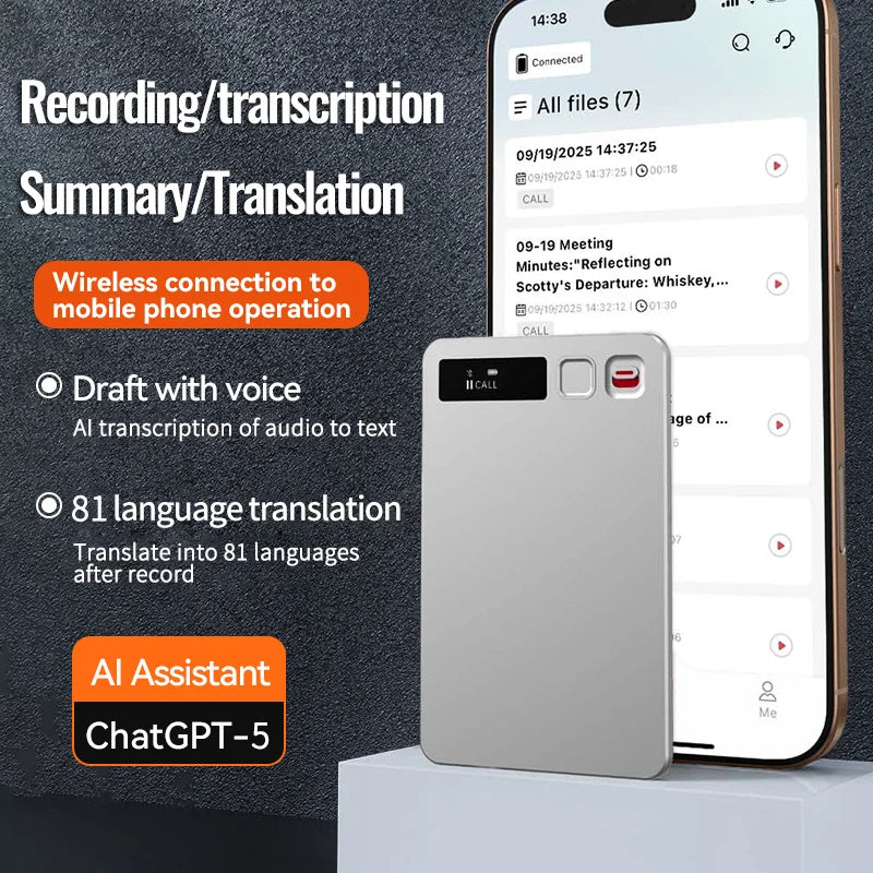 NEWYES AI Voice Recorders Mini Audio Recorder Phone Call App Control Smart Voice Recorder for Lecture Meetings