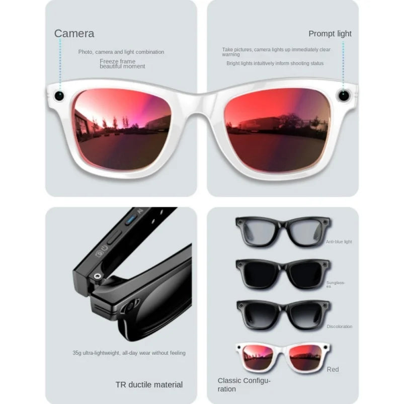 W610 Smart BT AI Glasses 4K HD Camera with 270mAh Blue Light 800W Anti-Shake Camera Glasses Dual-mic Noise Cancellation