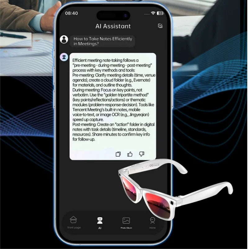 W610 Smart BT AI Glasses 4K HD Camera with 270mAh Blue Light 800W Anti-Shake Camera Glasses Dual-mic Noise Cancellation